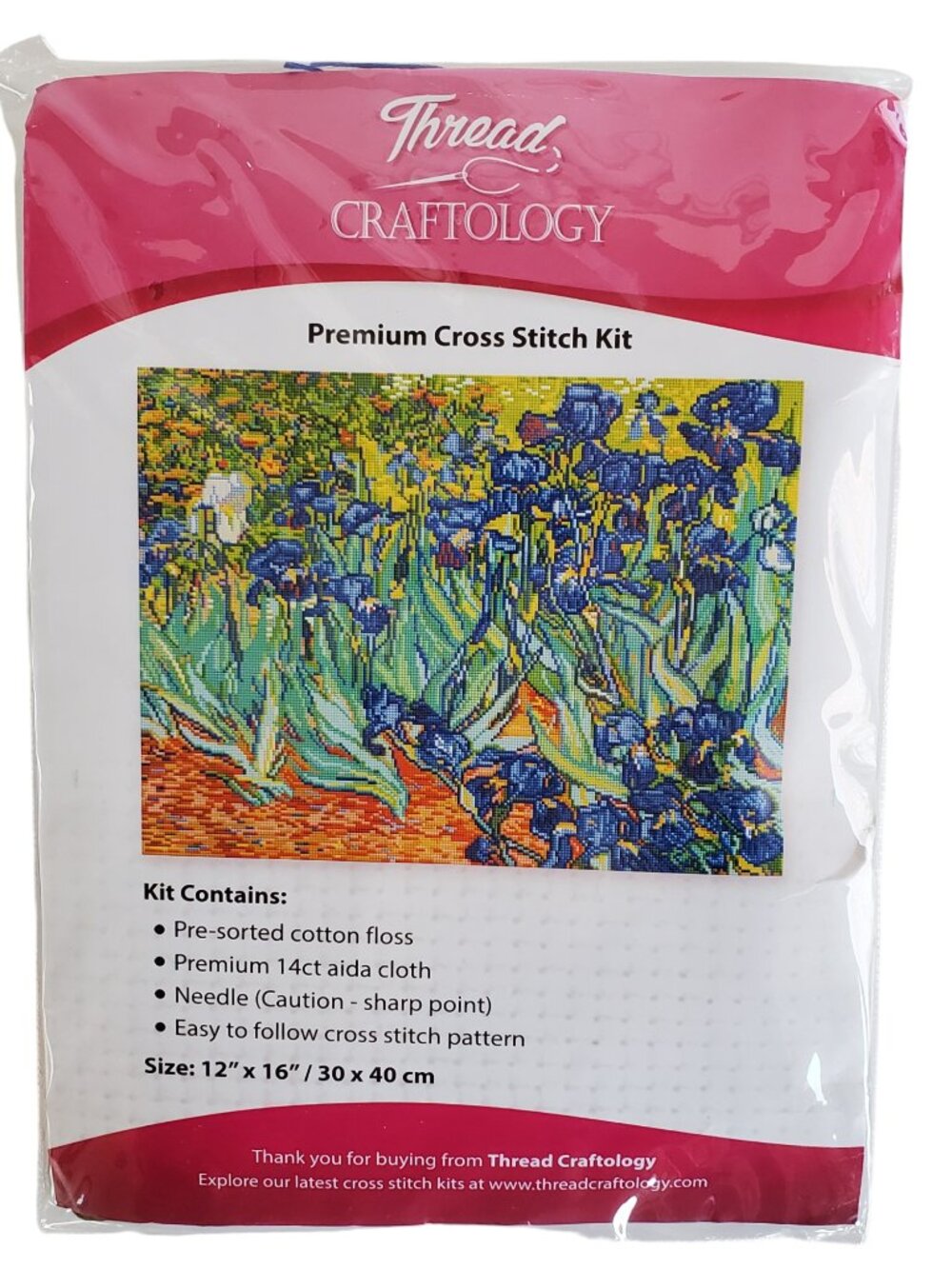 Irises Flower Floral Cross Stitch Kit Sampler Premium 12" x 16" Craft Hobbyist